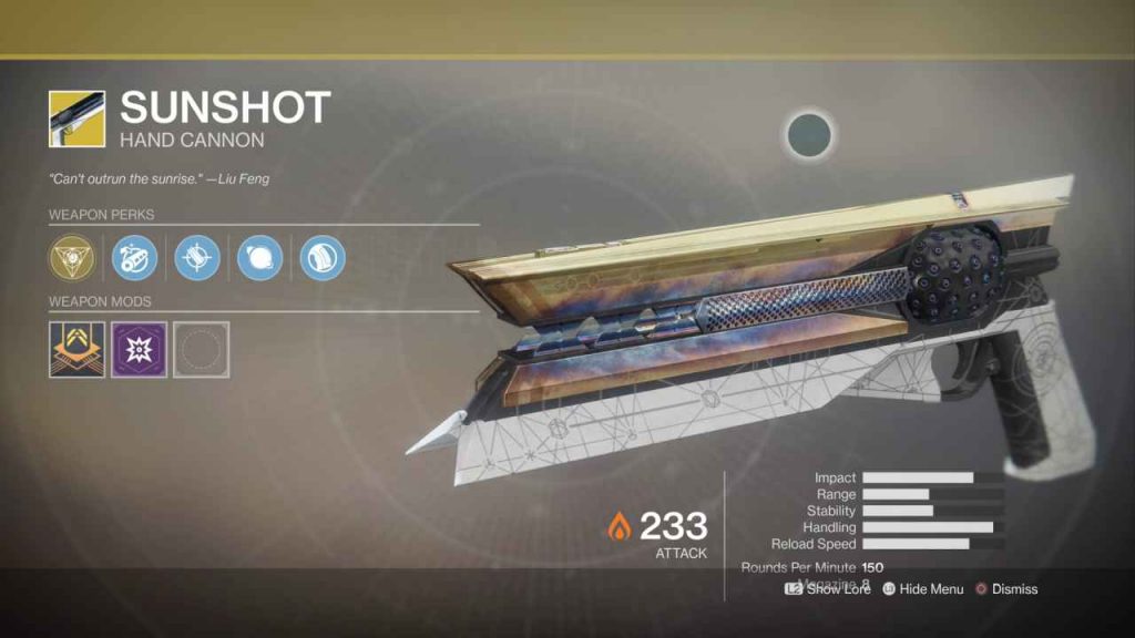 Destiny 2 Exotic Gear: Sunshot (Energy Weapon)