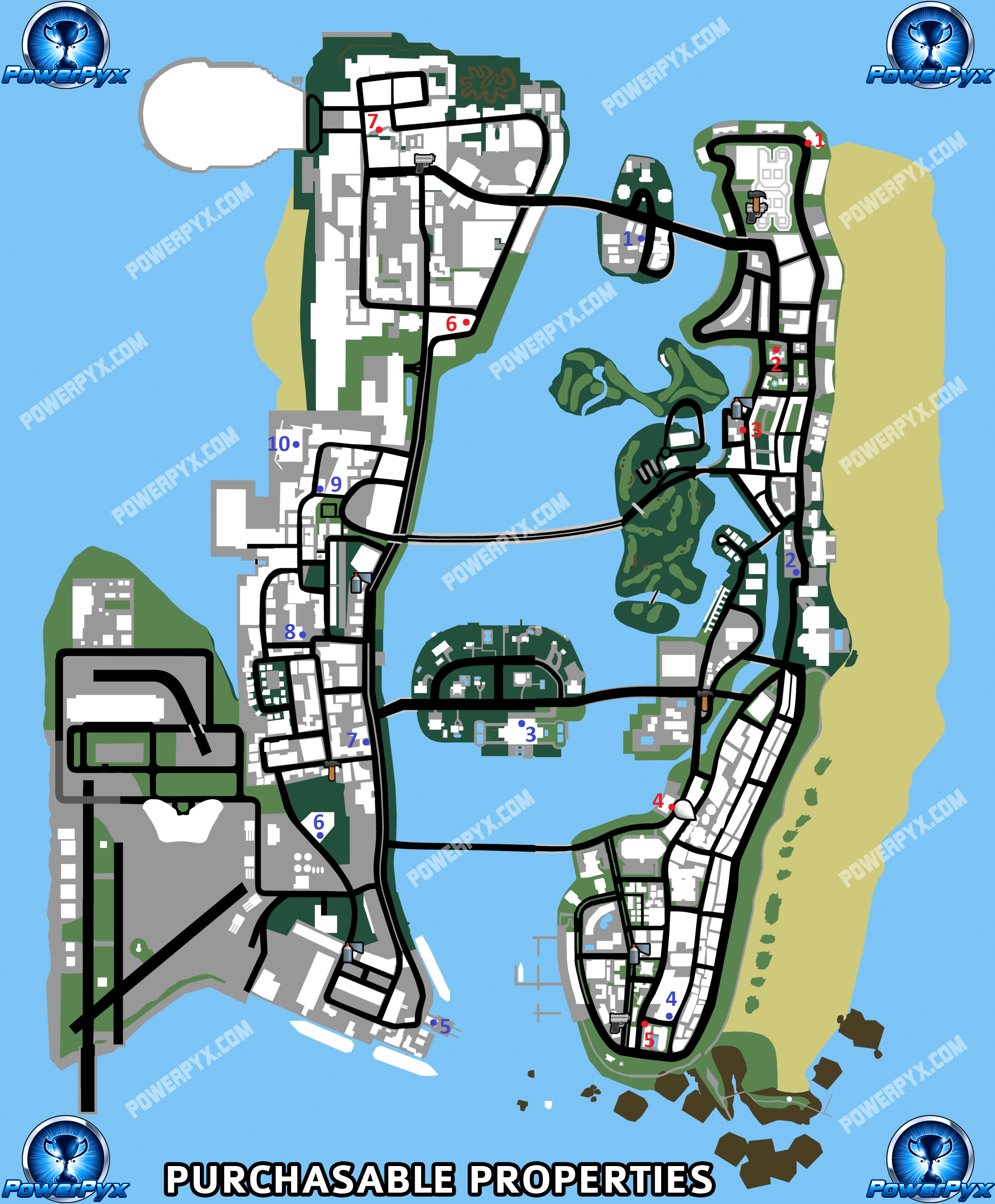 Gta Vice City Purchasable Properties Locations Map 